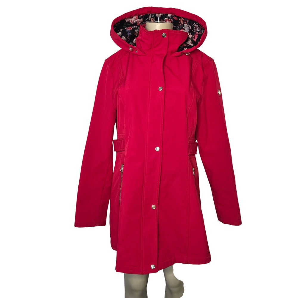 Jessica Simpson Jacket Women XL Red Softshell Hooded Floral Water Resistant
